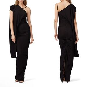 RICK OWENS LILIES dress black jersey size 42L asymmetrical knit gown ruched NWOT